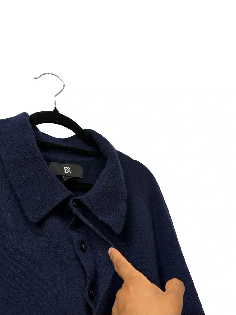 Banana Republic dark navy blue long-sleeve knit polo sweater 100% Cashmere Sz XL